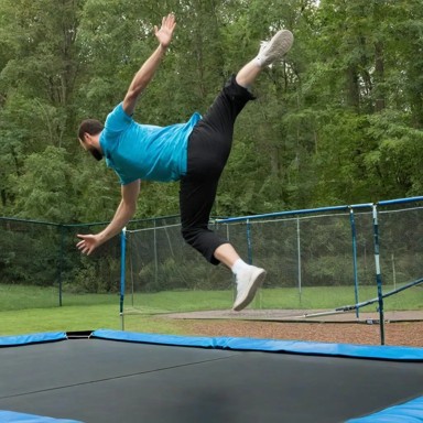 Hard pair, same person and scene: anomaly, falling off a trampoline.